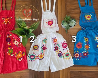 One of a kind Hand Embroidered Romper JumpSuit Overalls Short / Bordado a Mano Artesanal Shores