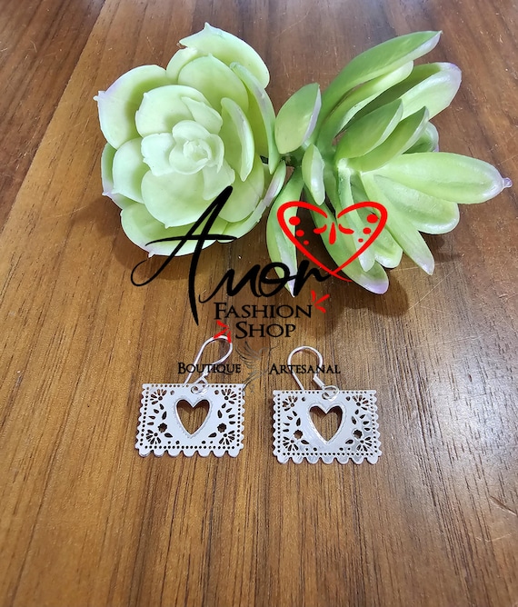 Papel Picado Sterling Silver Earrings: Heart Design