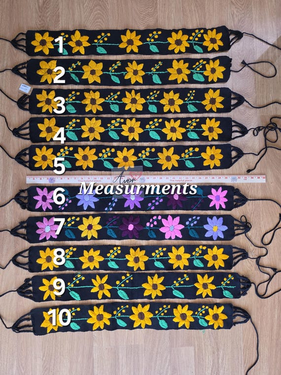 Hand Embroidered Black Belt / Mexican Flower Sash - Fajips Bordado a Mano