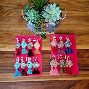 Handcraft Boho Kite Tassel Earrings: Mexican Embroidered Jewelry