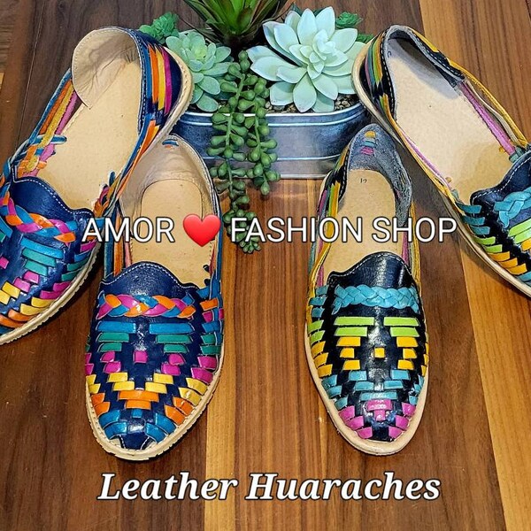 Huarache Coloridos Piel  Artesanal Mexicano Calzado Artesanal / Classic Colorful Mexican Leather Bohemian Vintage Sandals