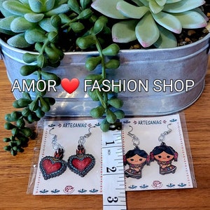 Colorful Maria Lele Doll Earrings: Mexican Heart Butterfly Wooden Earrings