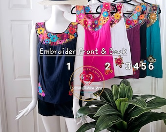 One of a kind Hand Embroidered Front and Back Sleeveless Top / Linda Blusa Bordada a Mano Floral Artesanal Ambos Lados.