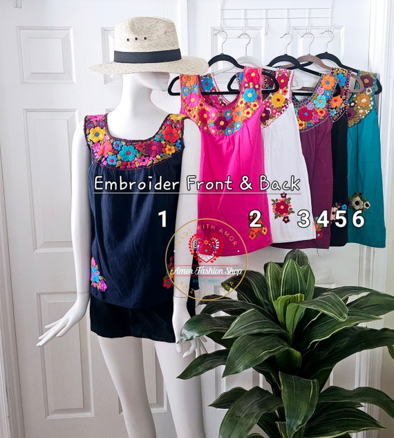 One of a kind Hand Embroidered Front and Back Sleeveless Top / Linda Blusa Bordada a Mano Floral Artesanal Ambos Lados.
