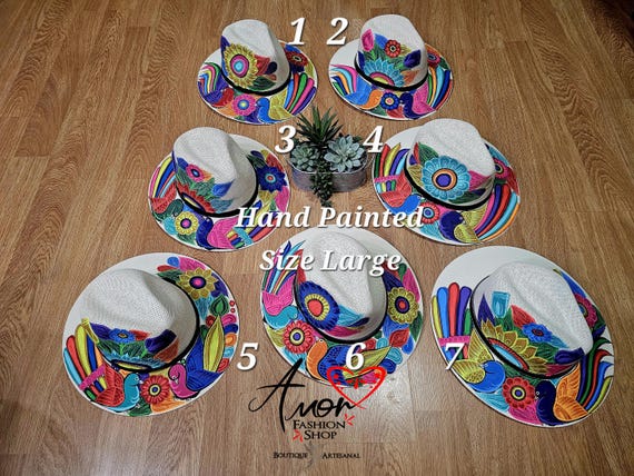 Bird Designs Authentic Hand Painted Fedora Hats. Sombrero Pintado a Mano Artesanal