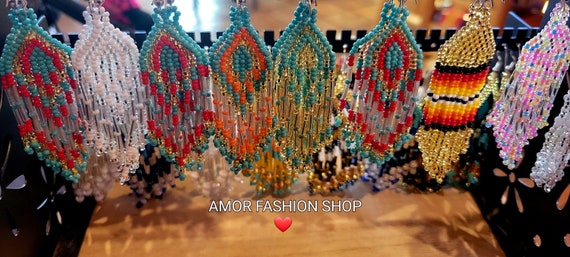 Gorgeous Dangling Beaded Earrings Native Indigenous Bohemian Mexican Southern Bling - Lindos Aretes Mexicanos Artesanal