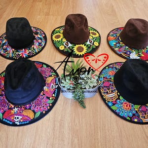 Sombreros Pintados a Mano con Flores Artesanal