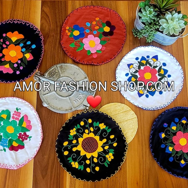 Tortilla Holder Hand Embroidered Floral Sunflower / Tortillero Bordado Girasoles a Mano  Artesanal