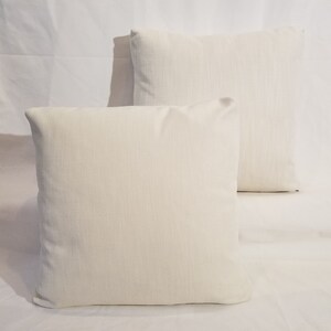 Set of 2 Designer Fabric Square Cream Basket Weave Throw Pillows -- Remnant Fabric at Deep Discount