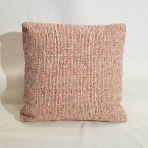 Set of 2 Designer Fabric Square Pink Boucle Basketweave Throw Pillows -- Remnant Fabric at Deep Discount