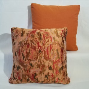 Set of 2 Designer Fabric Square Orange Jacquard Pillows -- Remnant Fabric at Deep Discount