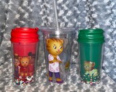 Daniel Tigers Neighborhood, Kids Water Bottle Mom, Dad, Sister Seal Flip Top and adult Travel Tumbler.