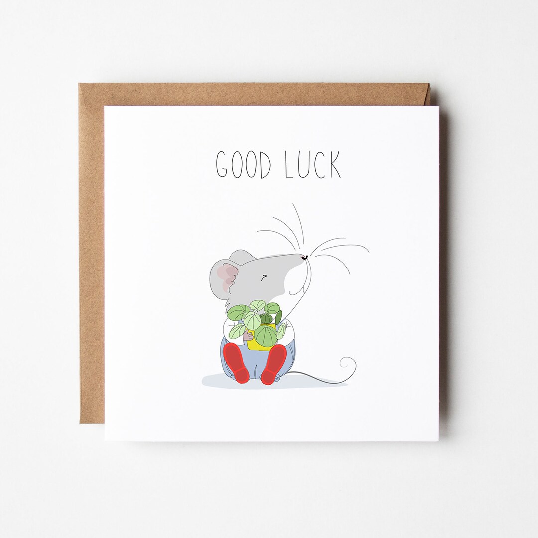 Good Luck Mouse With Chinese Money Plant Greetings Card Etsy