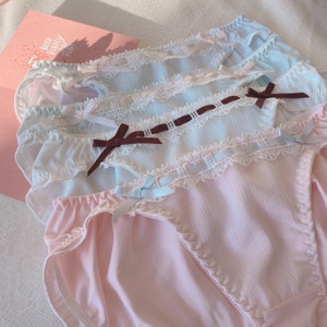 3 Pcs Women Lace Panties Sheer Underwear Lolita Lace Up Mesh Cute Lingerie