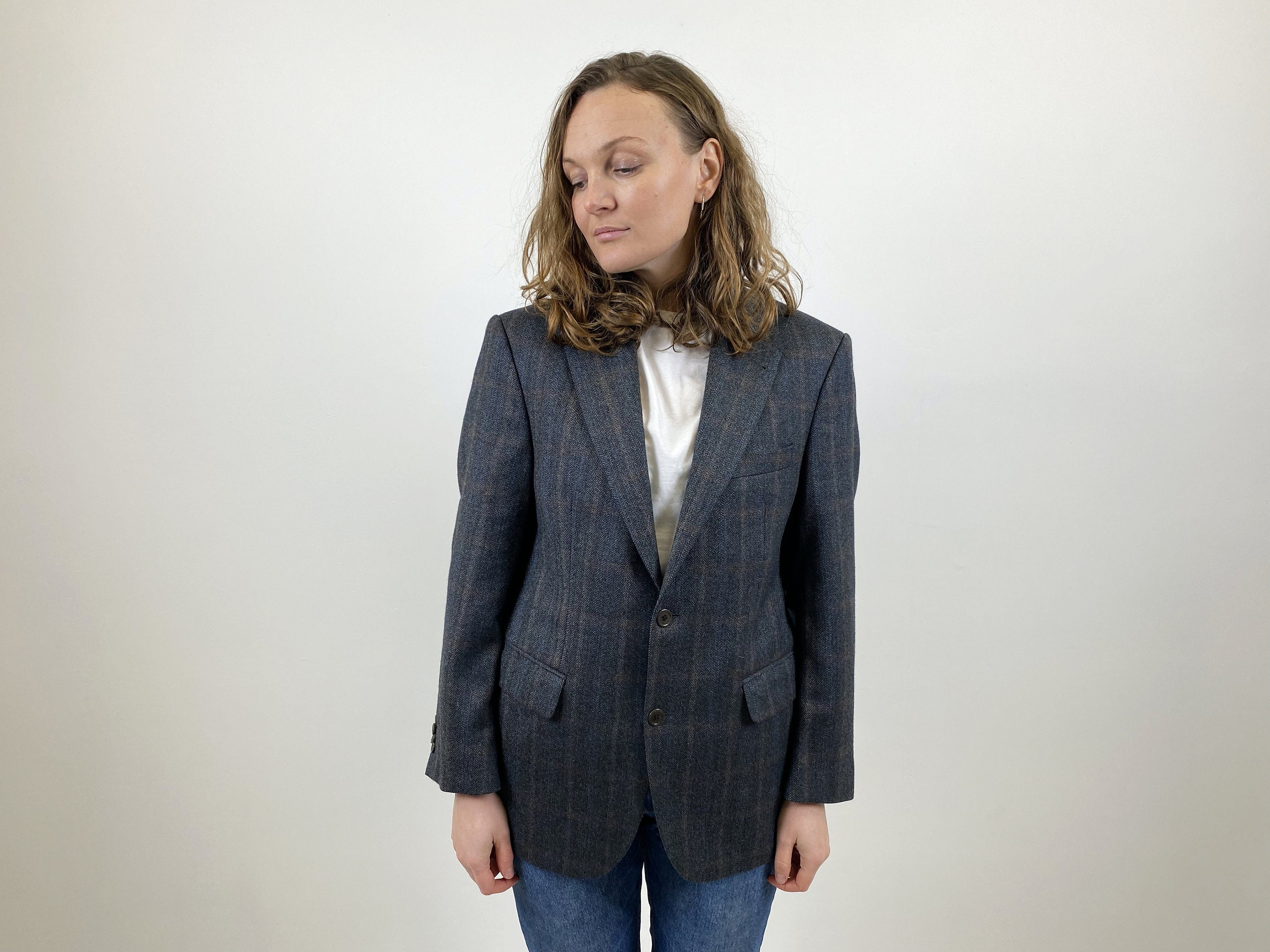Vintage Tweed Jacket Unisex Wool Blazer 