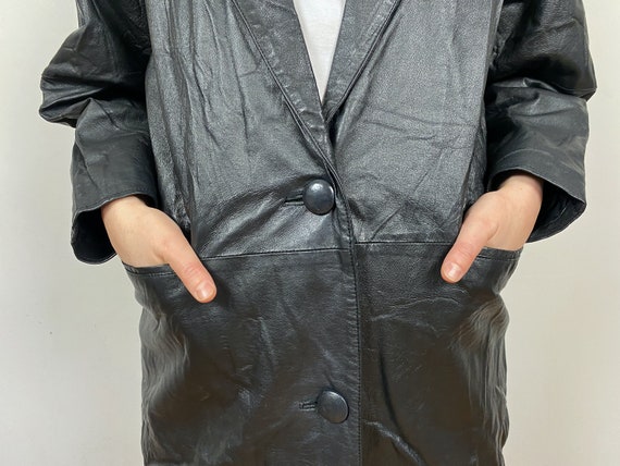 Vintage Long Leather Coat black leather spring jacket… - Gem