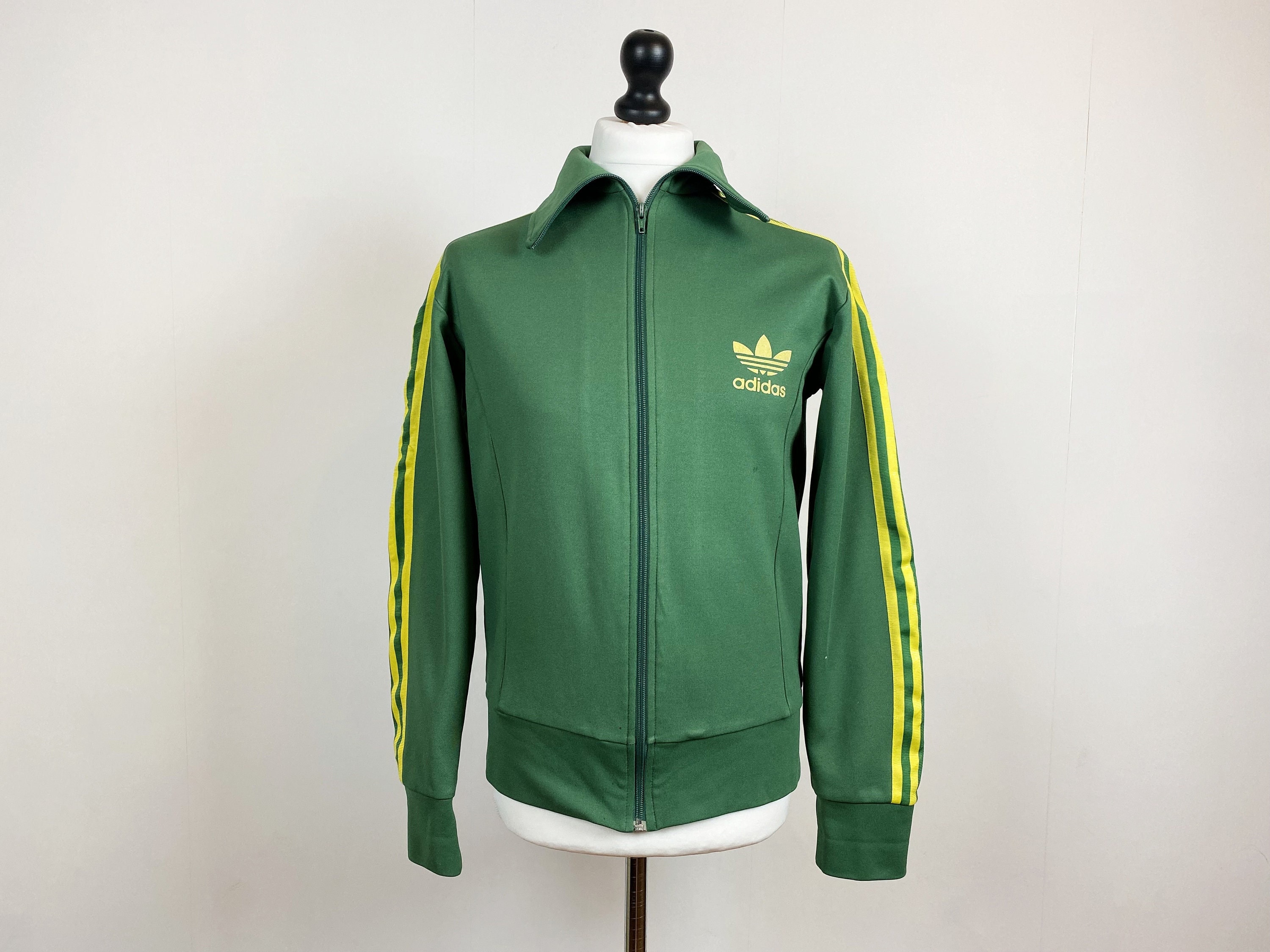 Adidas Zip-up Hoodie Neon Yellow Sweatshirt Fleece sz Medium M Green Stripe