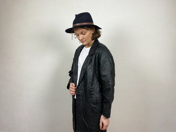 Vintage Long Leather Coat black leather spring jacket… - Gem