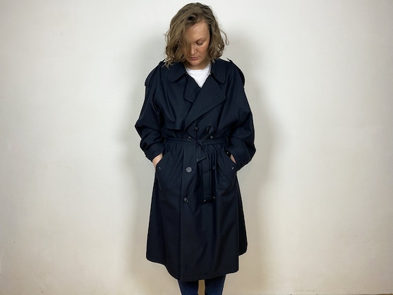 Navy Blue Insulated Trench Coat Unisex Vintage Tre