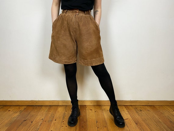 Wide Leg Shorts Brown Vintage 90s High Waist Suede