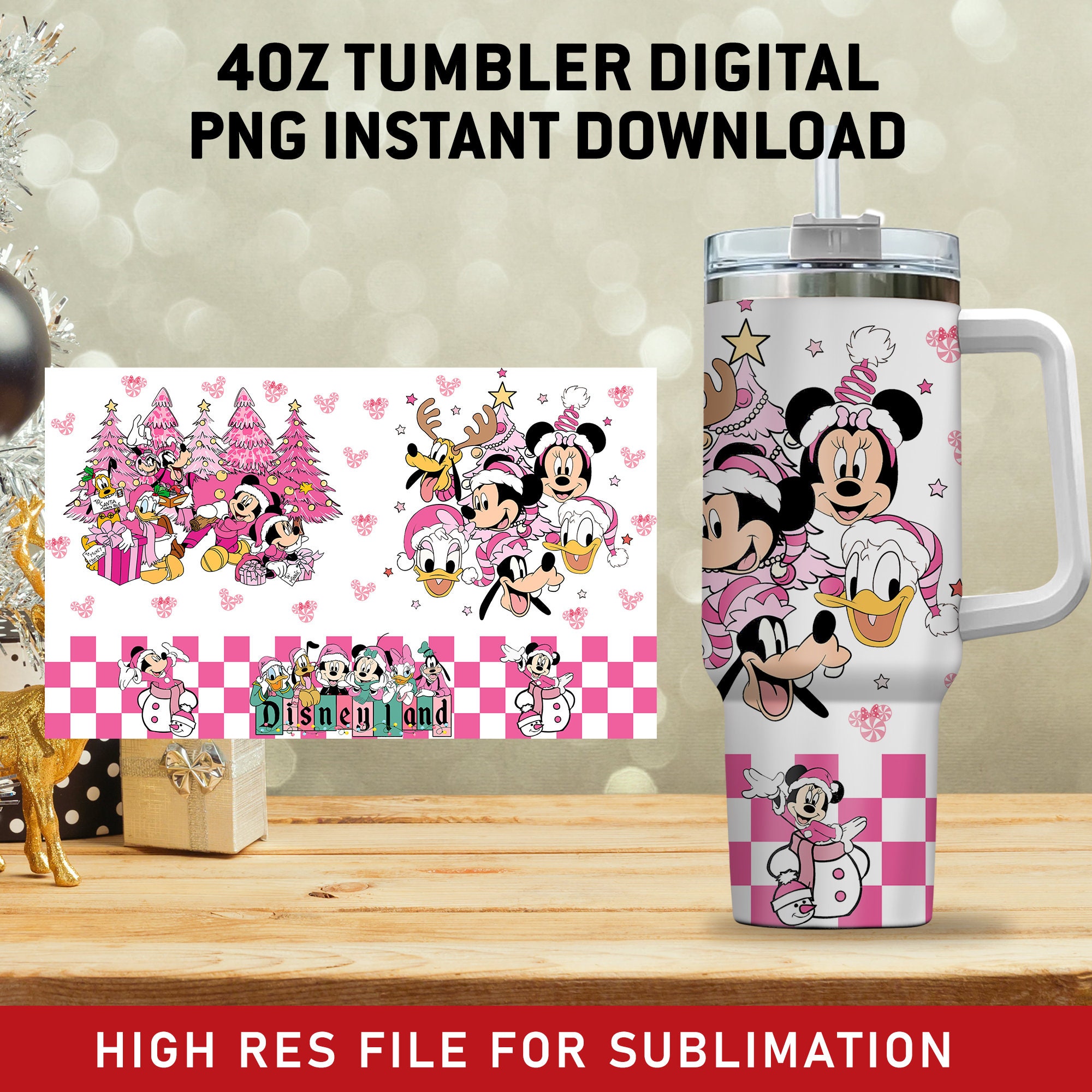 Christmas Cartoon Mickey Coffee 40 oz 2 piece Tumbler Wrap