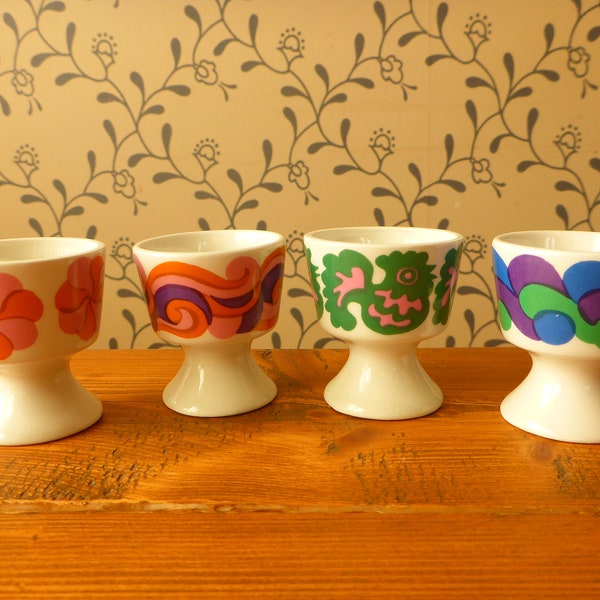 Arabia Finland Egg Cups, Set Of Four, Rare 1960s Vintage, Designed By Gunvor Olin-Gronqvist, Scandinavian Design, Excellent Condition