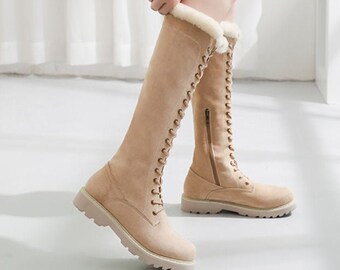 knee high snow boots with fur