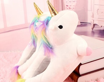 Girls Cute Unicorn Slippers Cozy Fluffy House Slides