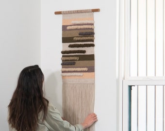 Large Neutral Color Block Handmade Woven Wall Hanging / One of a Kind Weaving