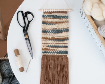 Small Green and Beige Organic Design Handmade Woven Wall Hangings / One of a Kind Weaving