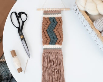Mini Handmade Woven Wall Hanging | Green & Brown Tapestry