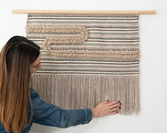 XL Handmade Woven Wall Hanging | Neutral, Earth-Toned Weaving | Tapestry | Fiber Art Wall Decor | Modern Boho Decor