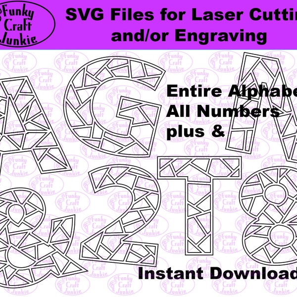 SVG File | Alphabet Numbers plus & | Geometric Alphabet | Fractured Initials | Numbers | Letters and Numbers | Backers Included