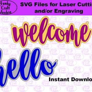Hello welcome SVG Cut Files | commercial use | instant download | laser cut template | decor | vector | Door Hanger | layered