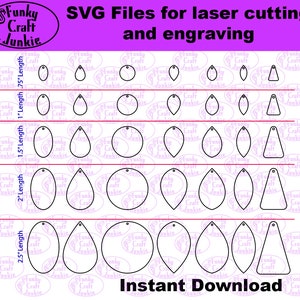 7 Shapes in 5 Sizes Earrings SVG Cut Files | commercial use | instant download | laser cut template | earring jewelry