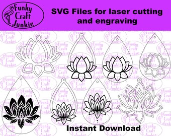 Lotus Earrings SVG Cut Files | commercial use | instant download | laser cut template | earring jewelry | vector lotus earrings