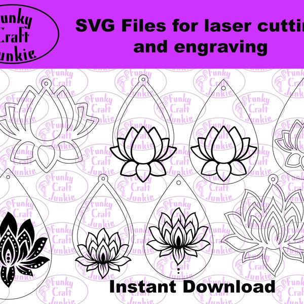 Lotus Earrings SVG Cut Files | commercial use | instant download | laser cut template | earring jewelry | vector lotus earrings