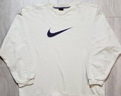 Authentic vintage NIKE homme men 39 s long sleeve zip hoodie big logo white color soft fleece sweatshirt pullover sportwear rare only one 80s