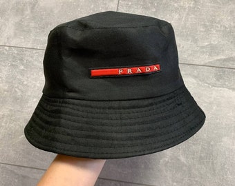 prada bucket hat red stripe