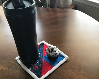 RedBlue Star Mug Rug Coaster Set