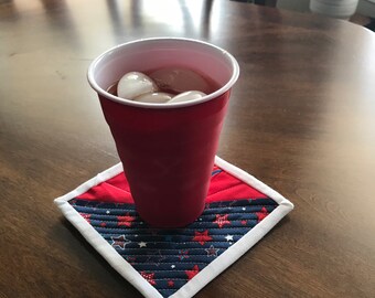 Red White and Blue Patriotic Mug Rug Coaster Set