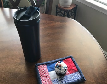 RedWhiteBlue Mug Rug  Coaster Set