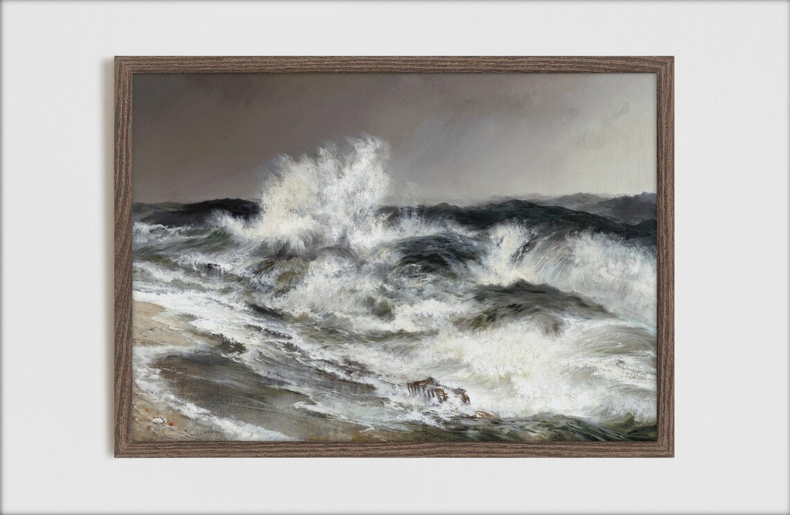 Moody Ocean Print Coastal Landscape Painting Printable Art Etsy