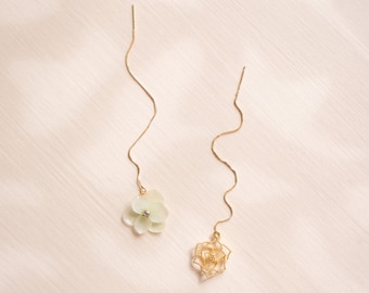 Hydrangea resin earrings, Floral resin threaders, Real flower earrings