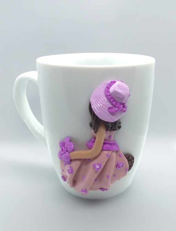 Customizable mug gift Handmade doll 3D on Cup Polymer clay Mug coffee tea with Polymer Clay decor