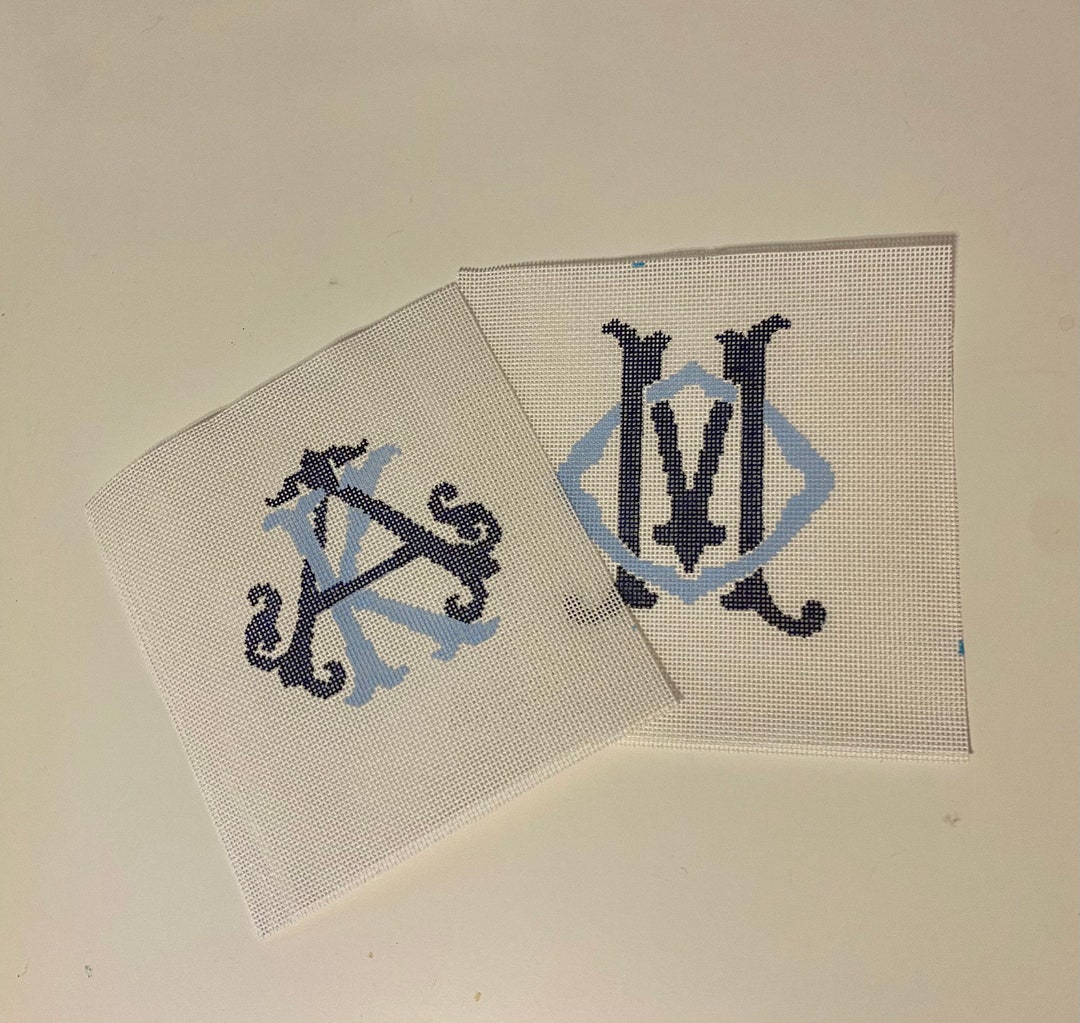 Custom Monogram Handpainted Needlepoint Canvas Etsy