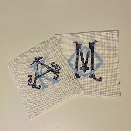 Custom Hand Painted Gingham Monogram Needlepoint Canvas Etsy