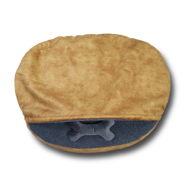 Cama para perros de lana MERINO, cama cueva para perros, cama para perros lavable, cama para perros de lana natural, cama cueva para perros suave y cálida de color amarillo antialérgico especial imagen 5