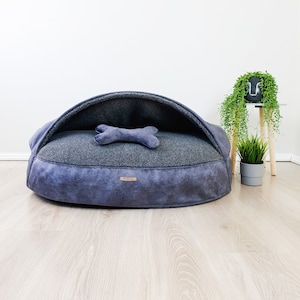 MERINO WOOL DOG Bed, Dog Cave Bed, Washable Dog Bed, Natural Wool Dog Bed, Special Anti Allergenic Green Soft & Warm Dogs Cave Bed Dark Grey