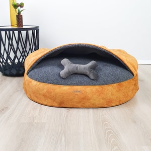 Cama para perros de lana MERINO, cama cueva para perros, cama para perros lavable, cama para perros de lana natural, cama cueva para perros suave y cálida de color amarillo antialérgico especial imagen 2